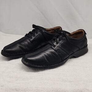 CLARKS TOUAREG VIBE BLACK LEATHER OXFORDS MENS 12 M GUC MADE IN INDIA